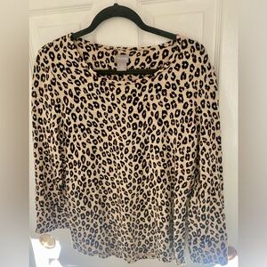 Chico’s Three Quarter Sleeve Animal Print With Gold Button Detail on Sleeves